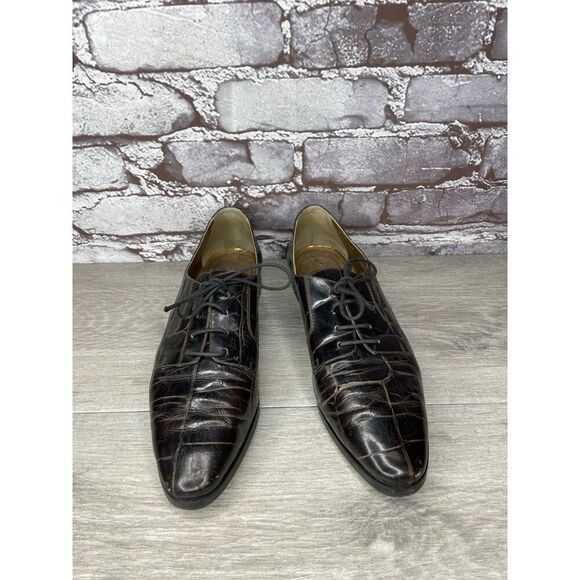 Joan & David Brown Aligator Embossed Leather Lace Oxfords Women Sz 8.5M US/39EU - Picture 5 of 16
